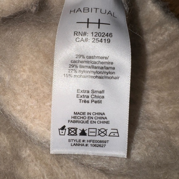 Soft Cashmere Llama Mohair Blend Turtleneck Sweater XS Fuzzy Ribbed Neutral Cozy - Picture 4 of 8